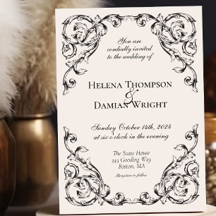 Klassische Vintage Schwarz-Weiß-Barock-Hochzeit Einladung