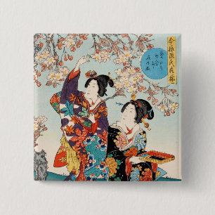 Klassische Vintage ukiyo-e zwei geishas Utagawa ar Button