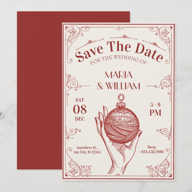 Klassische Vintage-Weihnachtshochzeit Save The Date (Vorne/Hinten)
