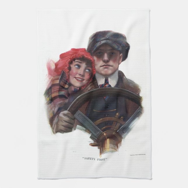 Klassische Vintage Winterbilder für Autos Geschirrtuch (Vertikal)