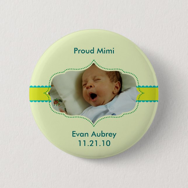 "Klassische Vorbereitungs-" Foto-Jungen-Baby-Knopf Button (Vorderseite)