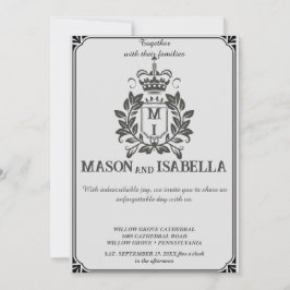 Klassische Wappen-Monogramm Hochzeitseinladung. Einladung