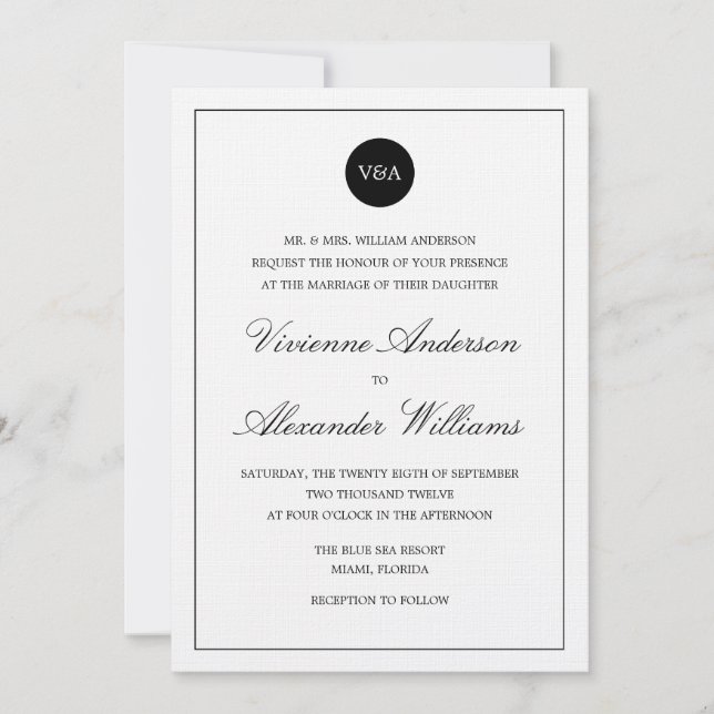 KLASSISCHE WEDDING EINLADUNG DES MONOGRAMM-%PIPE% (Vorderseite)