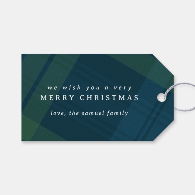 Klassische Weihnachten kariert, einfach personalis Geschenkanhänger (Vorderseite (Horizontal))