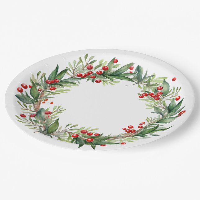 Klassische Weihnachten Pappteller (Schrägansicht)