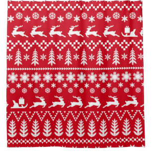 Klassische Weihnachten: Rotes, weißes Wintermuster Duschvorhang