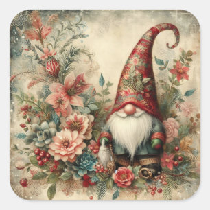 Klassische Weihnachts-Gnome-Aufkleber Quadratischer Aufkleber