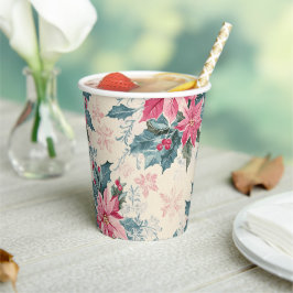 Klassische Weihnachts-Poinsettien-Blumen-Papier-Ta Pappbecher