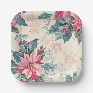 Klassische Weihnachts-Poinsettien-Blumen-Papierpla Pappteller
