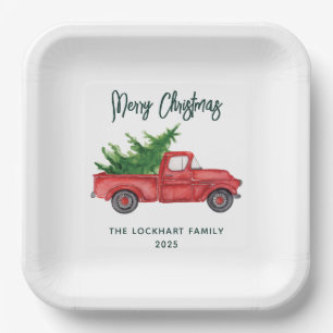 Klassische Weihnachts Red Truck Script Holiday Cus Pappteller