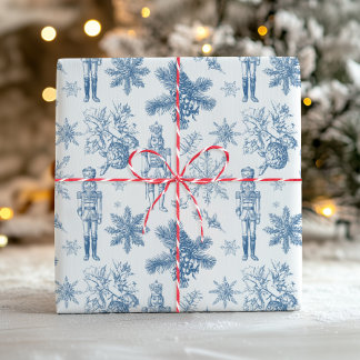 Klassische Weihnachts-Toile-Blau-Nussknacker Geschenkpapier