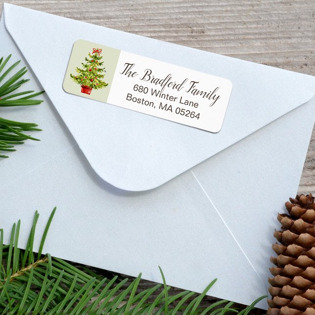 Klassische Weihnachtsbaum-Rücksendeadresse (Classic Watercolor Christmas Tree Return Address Label)