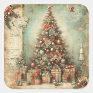 Klassische Weihnachtsbaum-Sticker Quadratischer Aufkleber