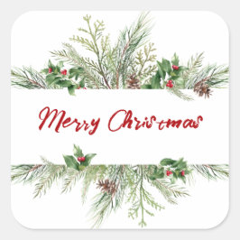 Klassische Weihnachtsbaum Wreath Happy Holiday Sea Quadratischer Aufkleber