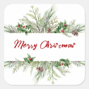 Klassische Weihnachtsbaum Wreath Happy Holiday Sea Quadratischer Aufkleber