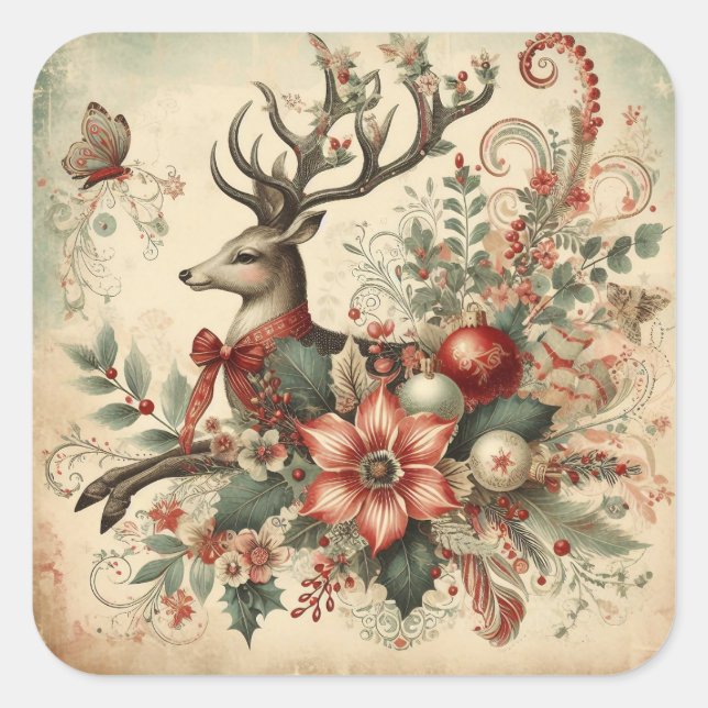 Klassische Weihnachtsbaumaufkleber Quadratischer Aufkleber (Vorderseite)