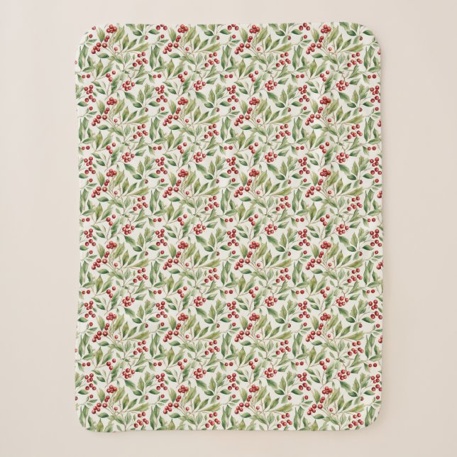 Klassische Weihnachtsbeeren in Rot und Grün Sherpadecke (Vorderseite)