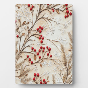 Klassische Weihnachtsberries und Schneeflocken Fotoplatte