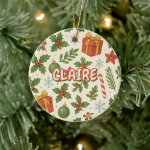 Klassische Weihnachtsblumen-Tannenbäume Keramik Ornament