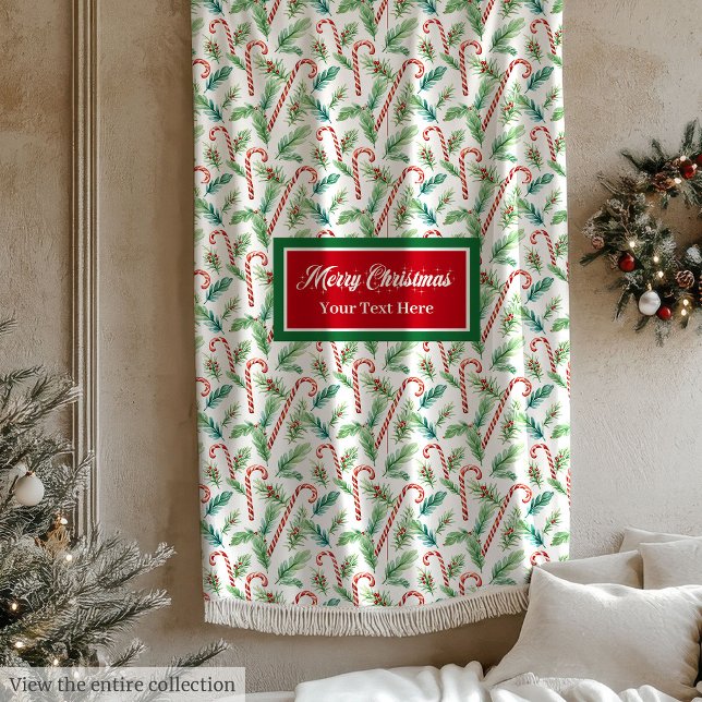 Klassische Weihnachtscreme mit Zuckerrohren, Aquar Fleecedecke (Classic Christmas candy canes watercolor blanket)