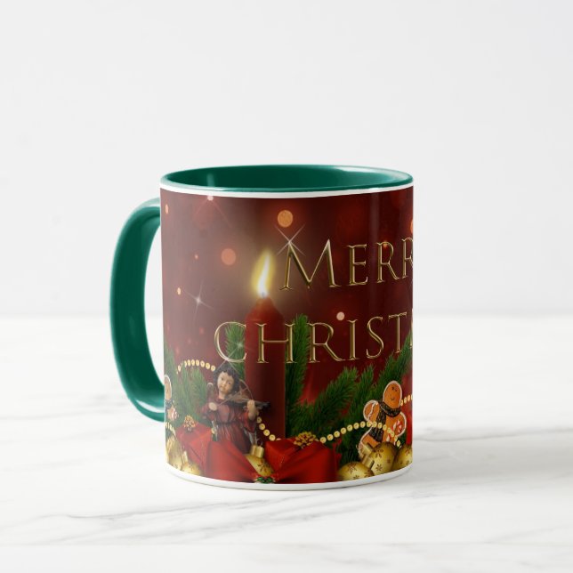 Klassische Weihnachtsdekorationen mit Rot und Gold Tasse (Vorderseite Links)
