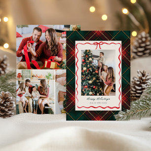 Klassische Weihnachtsfotokarte mit kariertem Muste Feiertagskarte