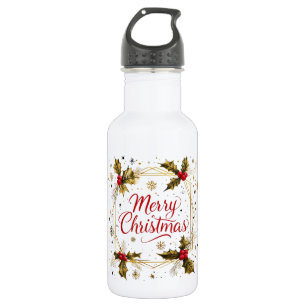 Klassische Weihnachtskarte mit Holly Design Edelstahlflasche