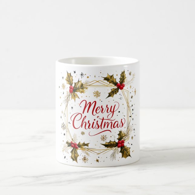 Klassische Weihnachtskarte mit Holly Design Kaffeetasse (Mittel)