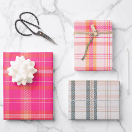 Klassische Weihnachtskollektion Kariert Pink Colle Geschenkpapier Set