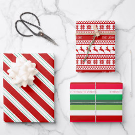Klassische Weihnachtskollektion Rot Weiß und Grün Geschenkpapier Set