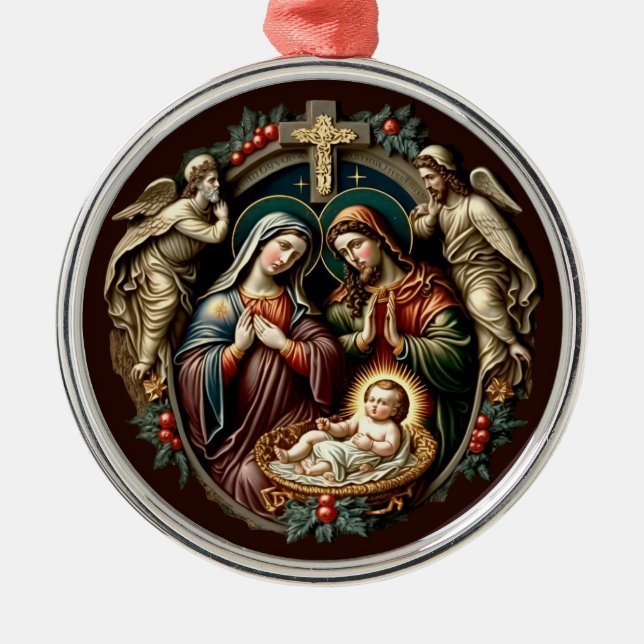 Klassische Weihnachtskrippen-Szene Metal-Ornament Ornament Aus Metall (Vorne)