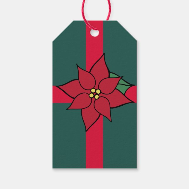 Klassische Weihnachtsmarken in Poinsettia Geschenkanhänger (Vorderseite)