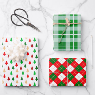 Klassische Weihnachtsmuster Rot und Grün Geschenkpapier Set