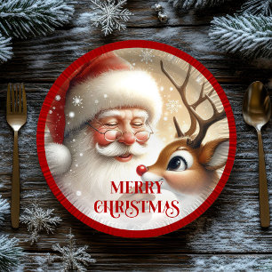 Klassische Weihnachtspapier von Santa und Rudolph  Pappteller