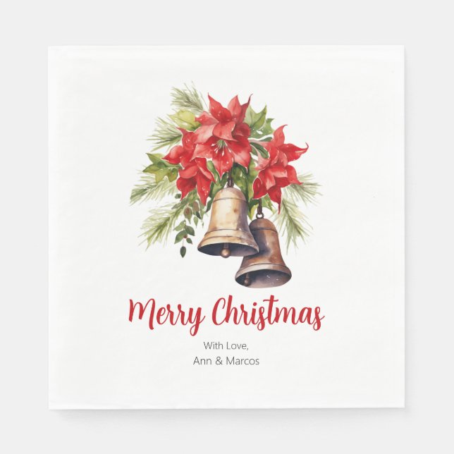 Klassische Weihnachtspropinie & Grünfoliage Serviette (Vorderseite)