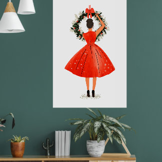 Klassische Weihnachtsschmuck in Rotem Kleid Poster