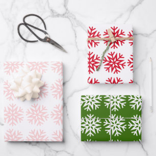 Klassische Weihnachtsschneeflocken, Rot Grün Weiß Geschenkpapier Set