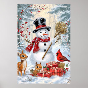Klassische Weihnachtsschneemänner & Waldliebhaber Poster