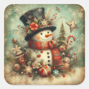 Klassische Weihnachtsschneemobil-Stickers Quadratischer Aufkleber