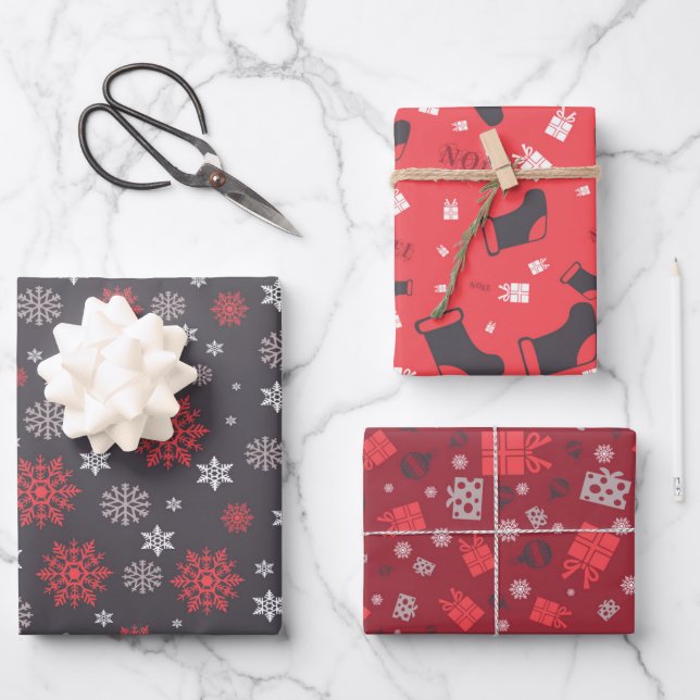 Klassische Weihnachtssymbole Geschenkpapier Set (Vorderseite)