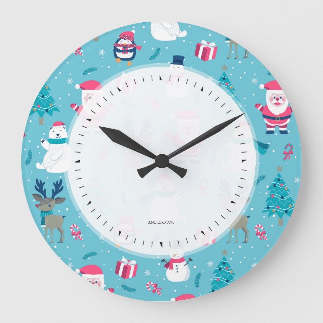 Klassische Weihnachtssymbole Große Wanduhr (Vorderseite)