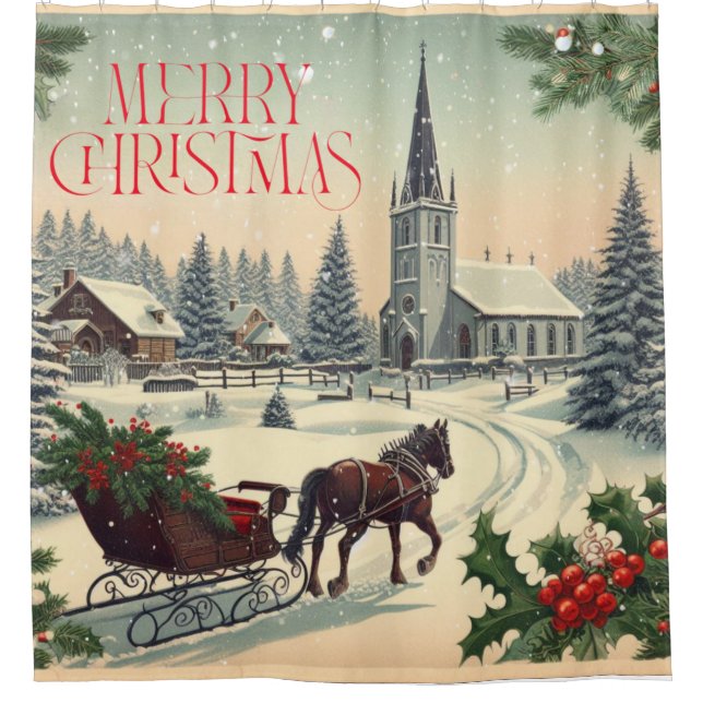 Klassische Weihnachtsszene Duschvorhang (Vorderseite)