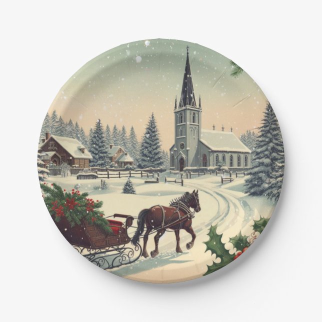 Klassische Weihnachtsszene Pappteller (Vorderseite)