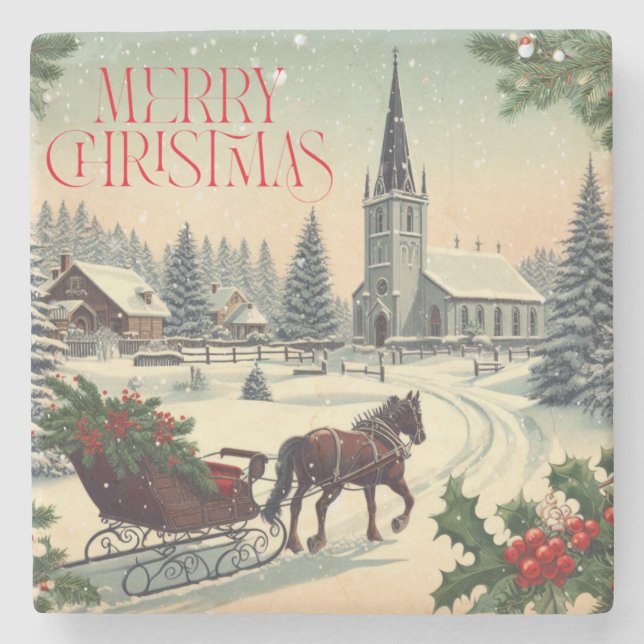 Klassische Weihnachtsszene Steinuntersetzer (Vorderseite)