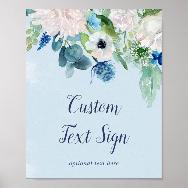 Klassische weiße Blume Blauer Babydusche - Benutze Poster (Vorne)