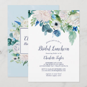 Klassische weiße Blume Custom Back Bridal Luncheon Einladung
