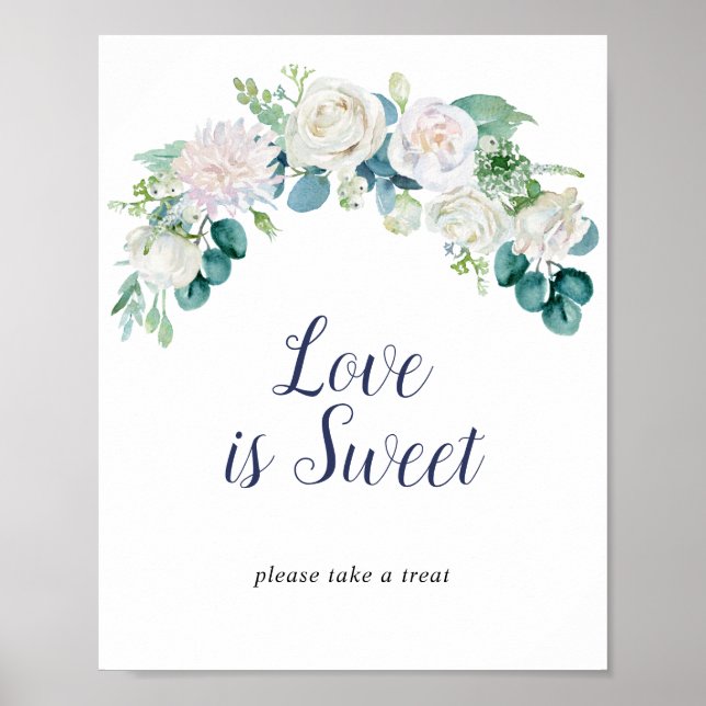 Klassische weiße Blume Liebe ist süßes Hochzeitsze Poster (Vorne)