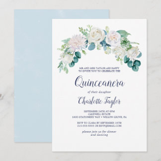 Klassische Weiße Blume Quinceañera Einladung
