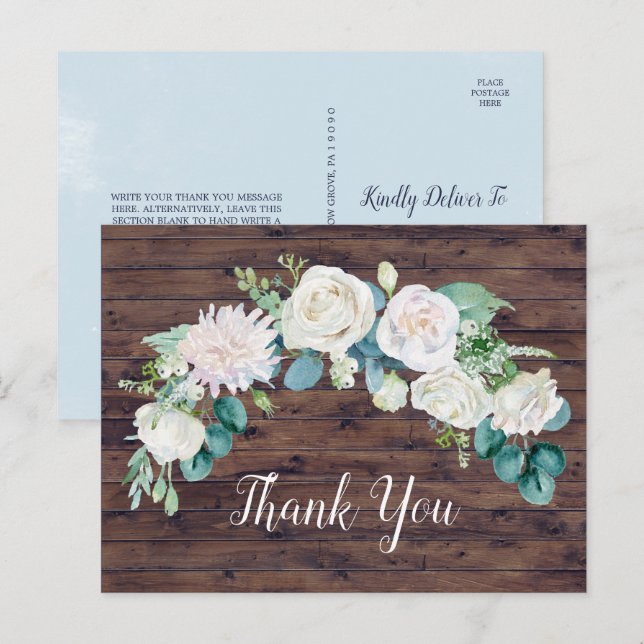 Klassische weiße Blume | Rustic Vielen Dank Postca Postkarte (Vorne/Hinten)