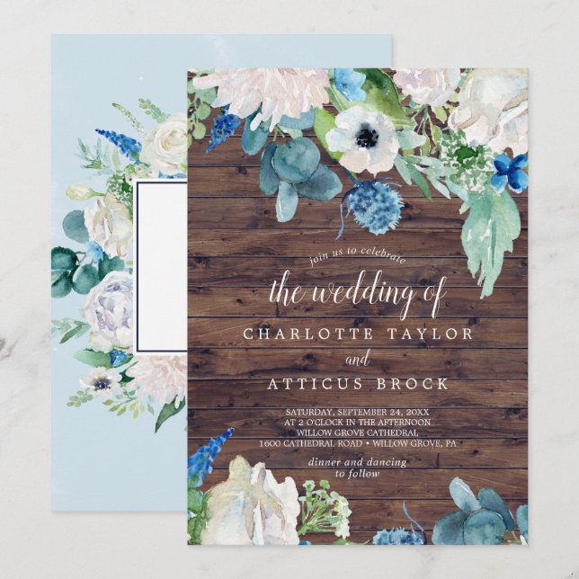Klassische weiße Blume | Rustikale Hochzeit von Einladung (Vorne/Hinten)